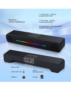 Generic Computer Speakers for PC Desktop Bluetooth 5.0 and 3.5mm Aux in Dynamic RGB Bluetooth Soundbar Portable Dual Speakers Subwoofer Computer SoundBar Speaker for Desktop Laptop Phone Black  - Image 2