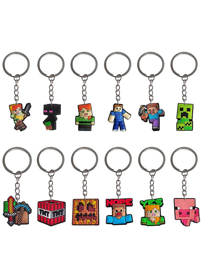 ماين كرافت 12 حزمة من سلاسل المفاتيح لعبة Minecraft Miner ، قلائد حقيبة الظهر والعلامات الرئيسية ، خاتم المفاتيح المحمولة لحقيبة حقيبة الظهر للفتيان والبنات - Image 1
