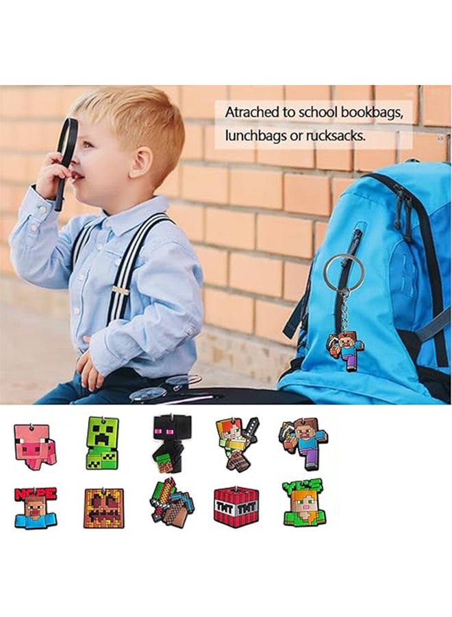 ماين كرافت 12 حزمة من سلاسل المفاتيح لعبة Minecraft Miner ، قلائد حقيبة الظهر والعلامات الرئيسية ، خاتم المفاتيح المحمولة لحقيبة حقيبة الظهر للفتيان والبنات - Image 3