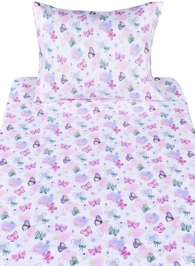 J-pinno Butterfly in Wonderland Purple Pink Cute Twin 100% Cotton 3 Pieces Sheet Set for Kids Girls Children, Flat Sheet + Fitted Sheet + Pillowcase Bedding Decoration Gift Set - Image 2