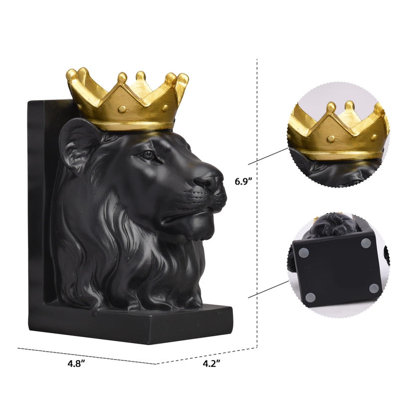 Kakizzy Book Ends Decorative, Lion Bookends for Shelves, Animal Book Stopper Decorative, Modern Book Ends for Heavy Books, Lion Figurines Statues Indoor, Unique Book Lover Gift(Black Lion) - Image 2