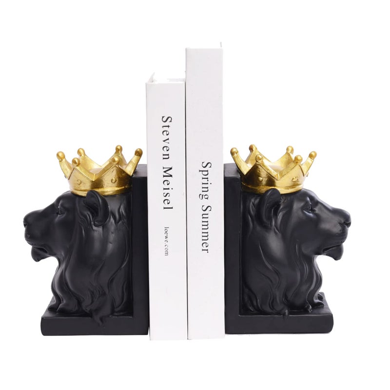 Kakizzy Book Ends Decorative, Lion Bookends for Shelves, Animal Book Stopper Decorative, Modern Book Ends for Heavy Books, Lion Figurines Statues Indoor, Unique Book Lover Gift(Black Lion) - Image 1