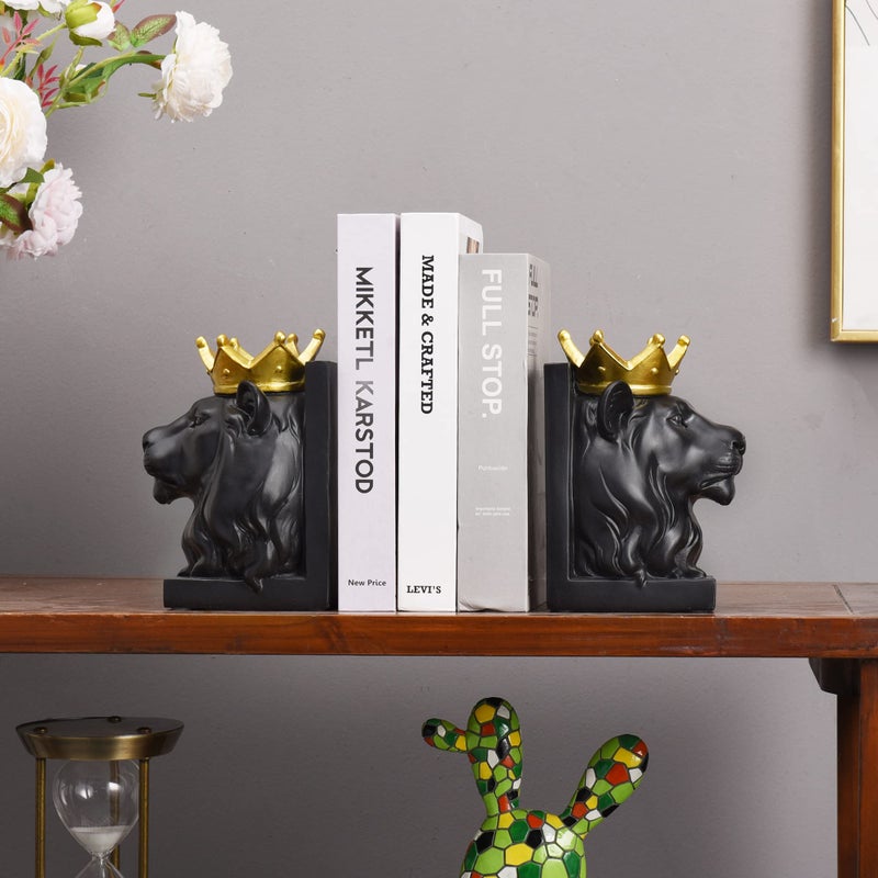Kakizzy Book Ends Decorative, Lion Bookends for Shelves, Animal Book Stopper Decorative, Modern Book Ends for Heavy Books, Lion Figurines Statues Indoor, Unique Book Lover Gift(Black Lion) - Image 5