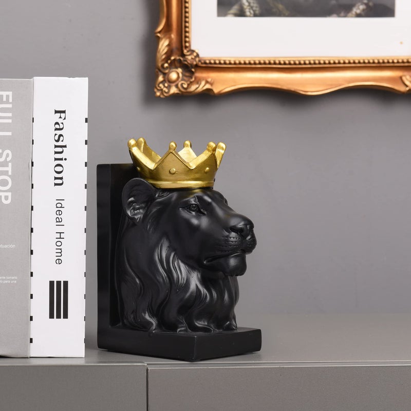Kakizzy Book Ends Decorative, Lion Bookends for Shelves, Animal Book Stopper Decorative, Modern Book Ends for Heavy Books, Lion Figurines Statues Indoor, Unique Book Lover Gift(Black Lion) - Image 3