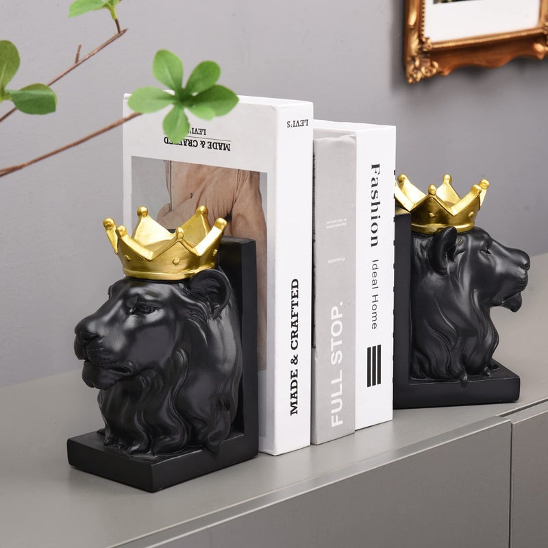 Kakizzy Book Ends Decorative, Lion Bookends for Shelves, Animal Book Stopper Decorative, Modern Book Ends for Heavy Books, Lion Figurines Statues Indoor, Unique Book Lover Gift(Black Lion) - Image 4