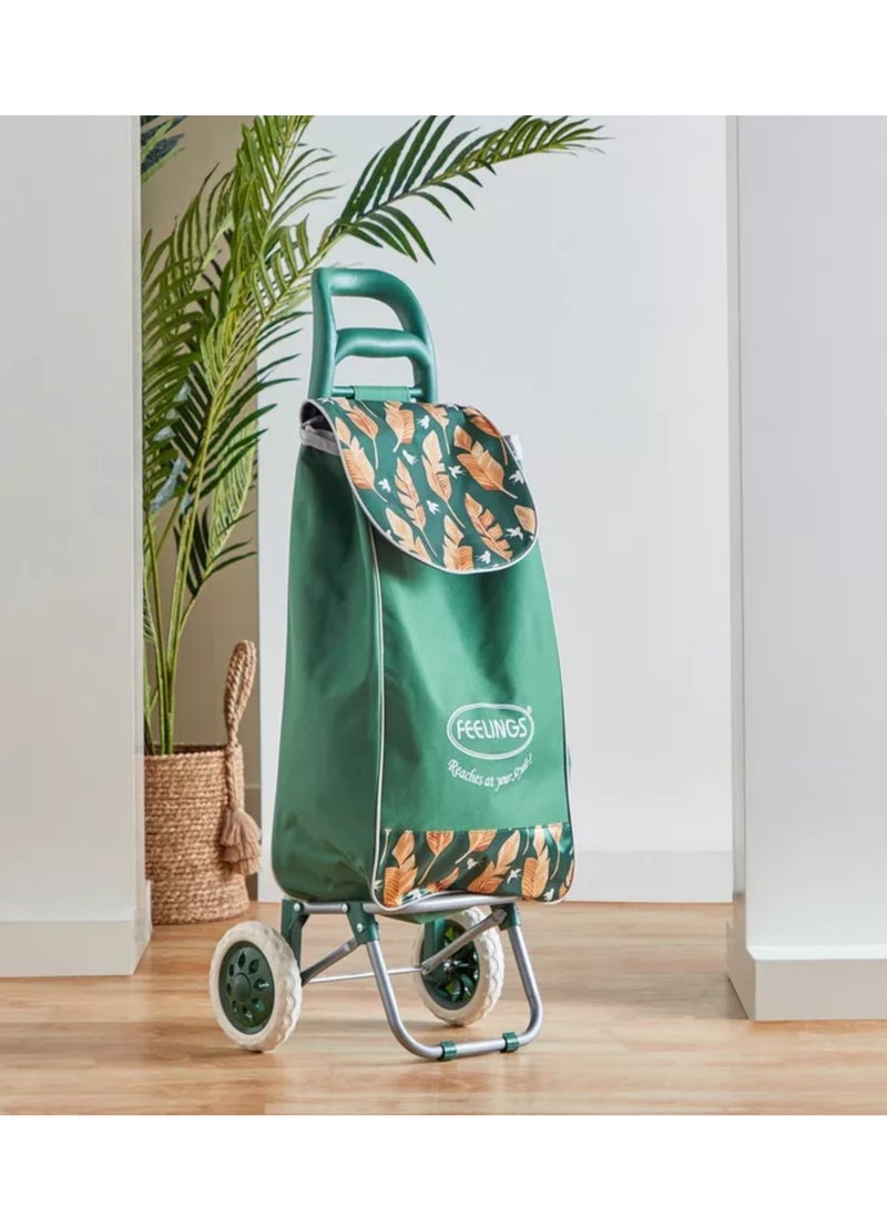 Feelings FEELINGS Folding Essential Shopping Trolley- Wheels Green Leaf  - Image 1
