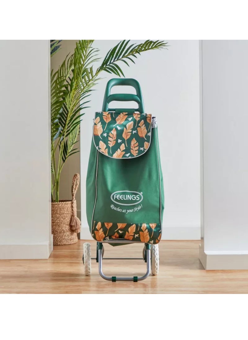 Feelings FEELINGS Folding Essential Shopping Trolley- Wheels Green Leaf  - Image 2