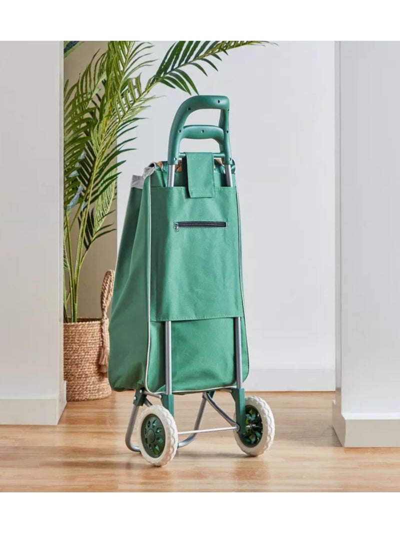 Feelings FEELINGS Folding Essential Shopping Trolley- Wheels Green Leaf  - Image 3