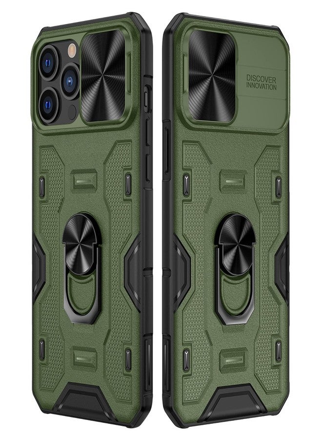 VEGO iPhone 13 Pro Max / 12 Pro Max 6.7 inch Stand Case with Slide Lens Cover, Built-in 360 Rotate Ring Stand Magnetic Car Mount - Green - Image 1