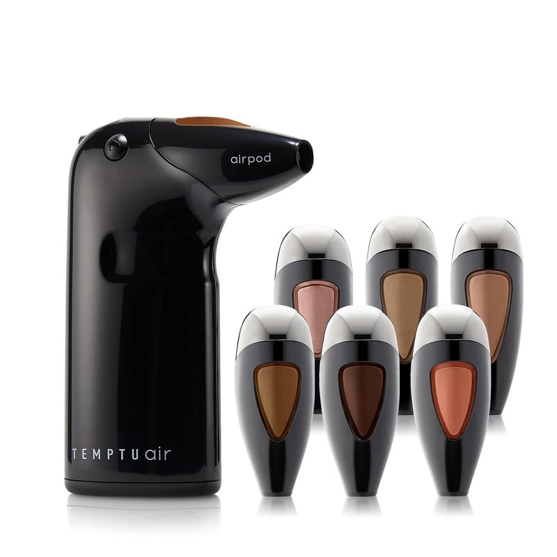 Temptu TEMPTU Air Discovery Airbrush Makeup Kit For Beginners Personal Or Professional Use 8Piece PreFilled Airpod Makeup Essentials Set  SemiMatte Natural Finish DarkDeep