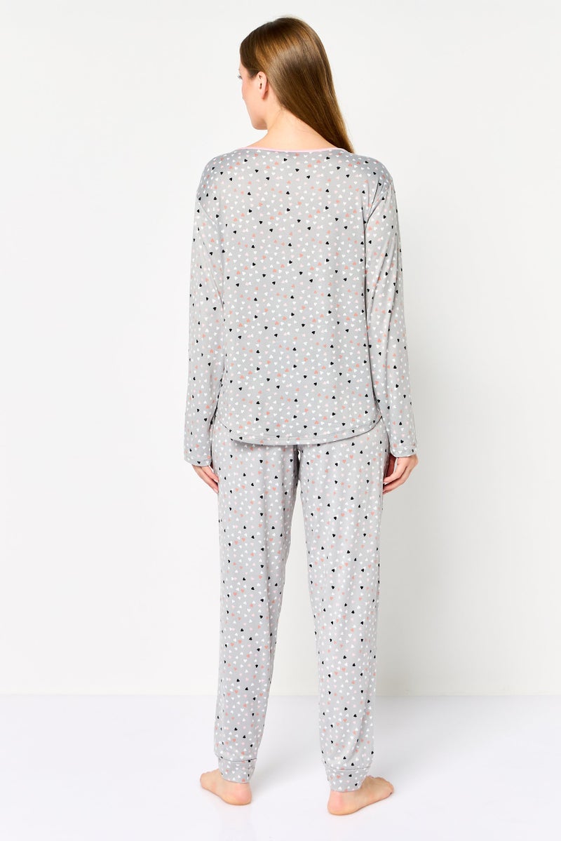 PJ Couture Women 2 Pieces Allover Print Top And Bottom Pajama Set, Multicolor - Image 3