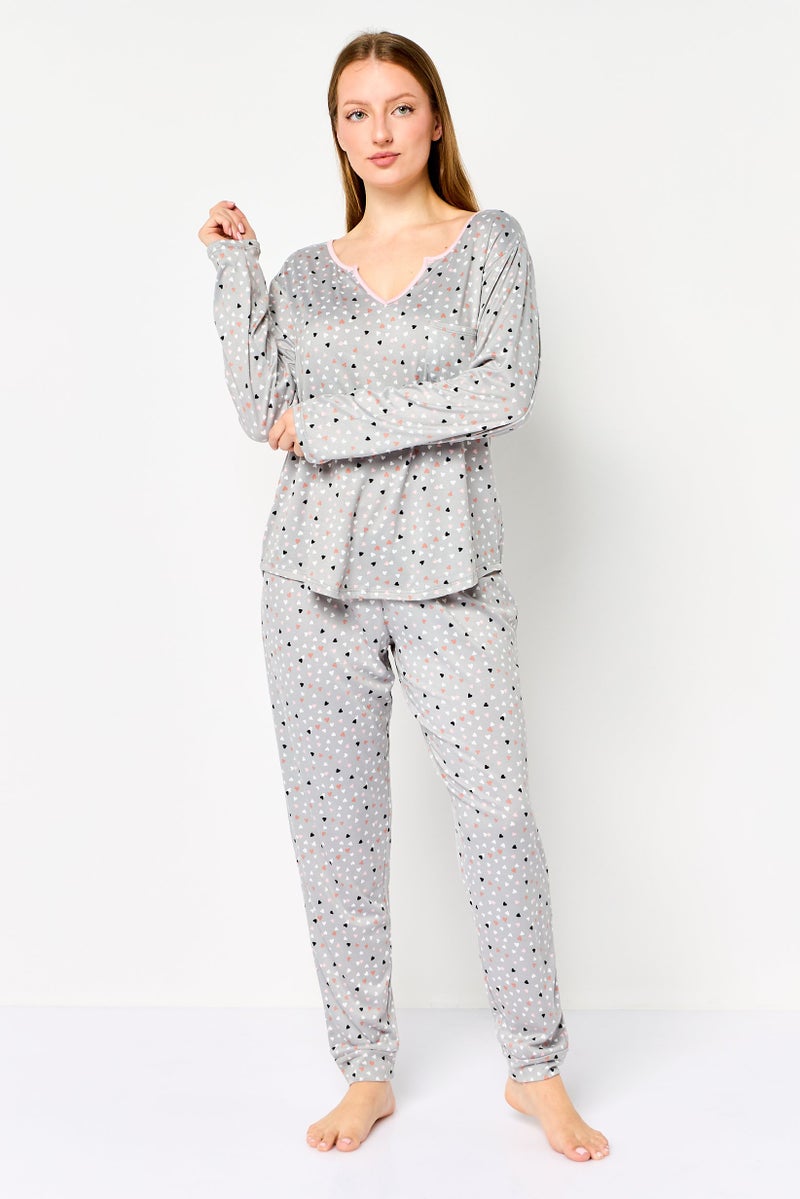 PJ Couture Women 2 Pieces Allover Print Top And Bottom Pajama Set, Multicolor - Image 1