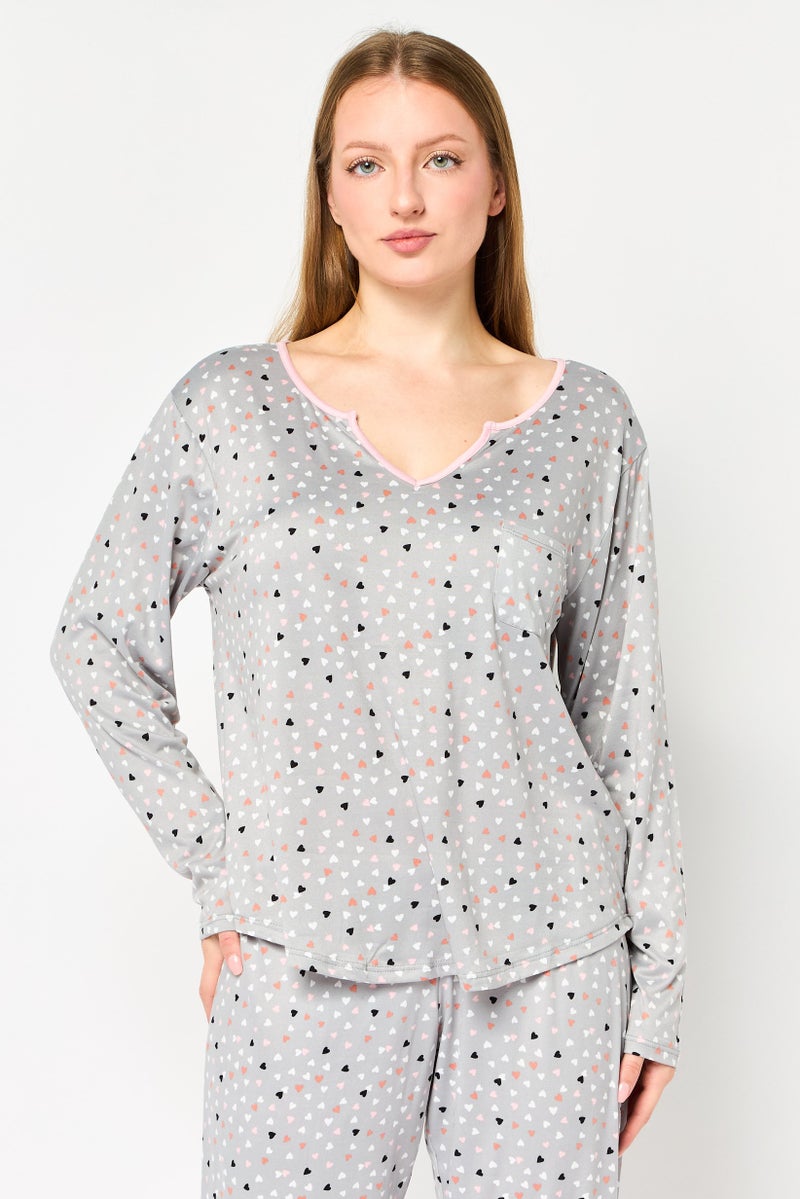 PJ Couture Women 2 Pieces Allover Print Top And Bottom Pajama Set, Multicolor - Image 2