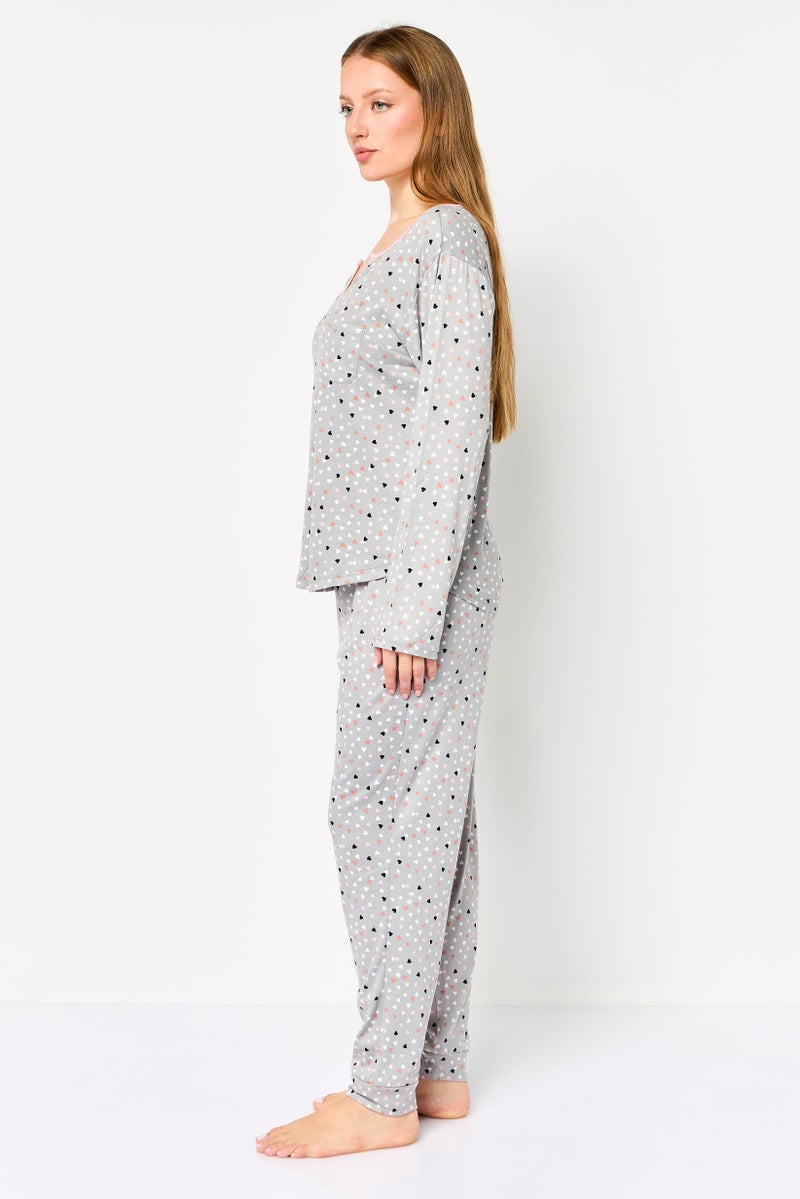 PJ Couture Women 2 Pieces Allover Print Top And Bottom Pajama Set, Multicolor - Image 4