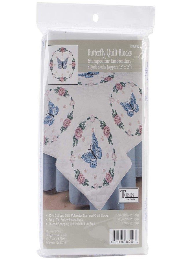 Tobin Butterfly/Rose Stamped for Embroidery Quilt Blocks - Set of 6 - Image 1
