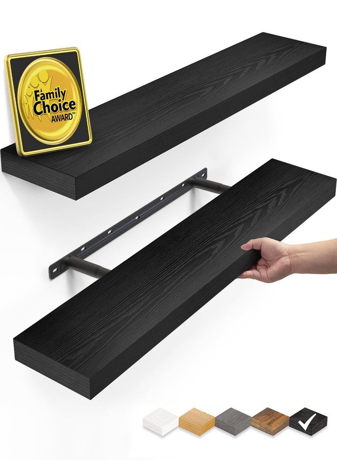 BAYKA Floating Shelves Set of 2, 22.5" Rustic Wood Wall Mounted Shelves for Bathroom, Bedroom, Living Room, Kitchen & Office, Hanging Display Shelf with 22 lbs Capacity (Black) - Image 1