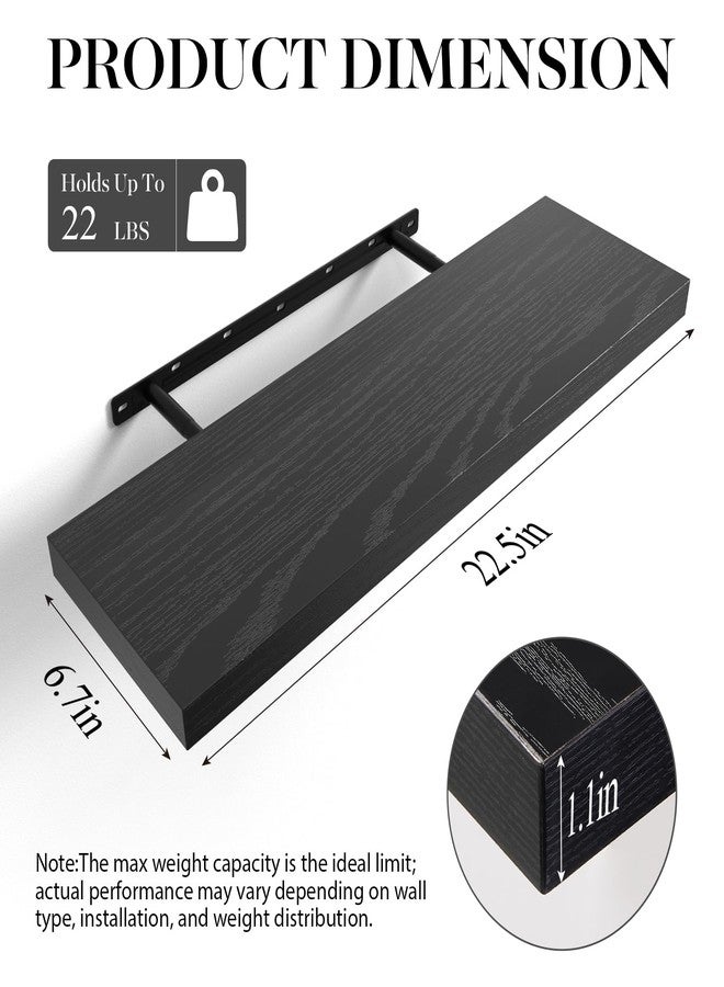 BAYKA Floating Shelves Set of 2, 22.5" Rustic Wood Wall Mounted Shelves for Bathroom, Bedroom, Living Room, Kitchen & Office, Hanging Display Shelf with 22 lbs Capacity (Black) - Image 5