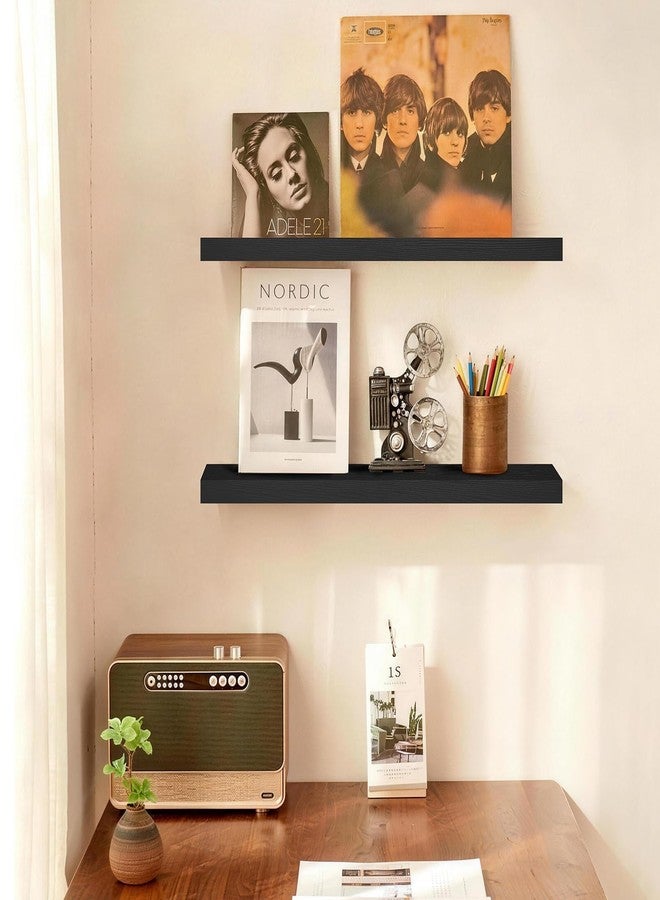 BAYKA Floating Shelves Set of 2, 22.5" Rustic Wood Wall Mounted Shelves for Bathroom, Bedroom, Living Room, Kitchen & Office, Hanging Display Shelf with 22 lbs Capacity (Black) - Image 2