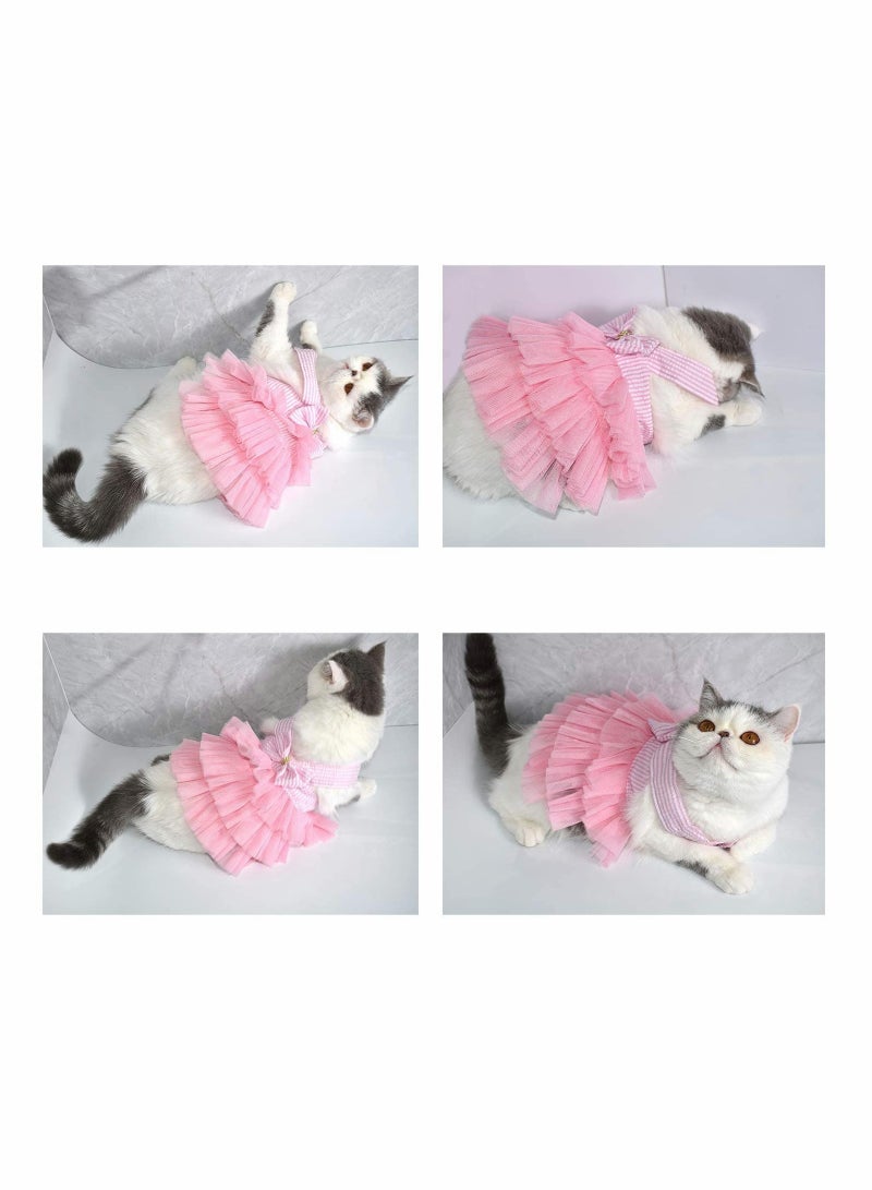 Pet Dog Dress for Girl and Boy Doggy Cats Rabbit Fancy Adorable Striped Mesh Dress Princess Petite Vest Doggie Bowknot Dresses for Small Dogs Pomeranian Chihuahua Skirt Pet Puppy (Pink S)