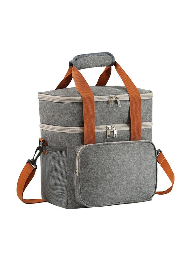 HOOPZOZA Coffee Tools Bag Grey Double Layer Thermal Lunch Bag Large Capacity Picnic Box Meal Pouch Food Insulated Cooler Delivery Bags for Women Men Kids 28×27×18CM  - Image 1