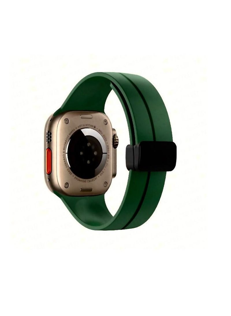Generic - For Apple Watch 45mm 7/8 Series D-Shape Magnetic Clasp Silicone Replacement Sport Wristband Band - Green - Image 1
