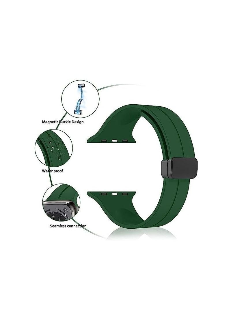 Generic - For Apple Watch 45mm 7/8 Series D-Shape Magnetic Clasp Silicone Replacement Sport Wristband Band - Green - Image 1