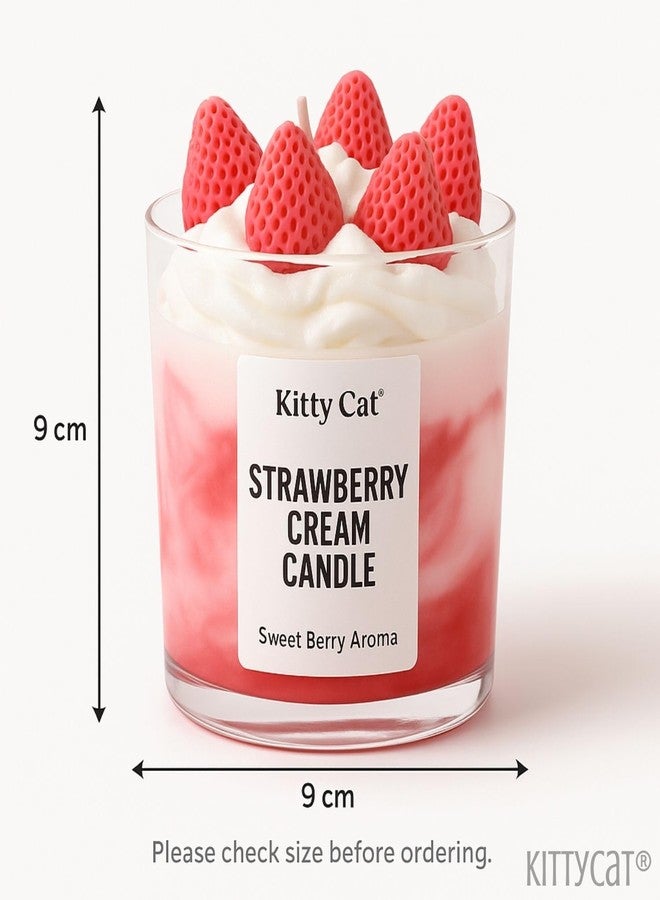 Kitty Cat® Strawberry Cream Candle - Sweet Berry Aroma | Whipped Cream & Strawberry Wax Toppers | Long Burning Soy Wax Blend Scented Candle | Aesthetic Home Décor & Cute Gifting Girls, Bedroom| 200g - Image 5