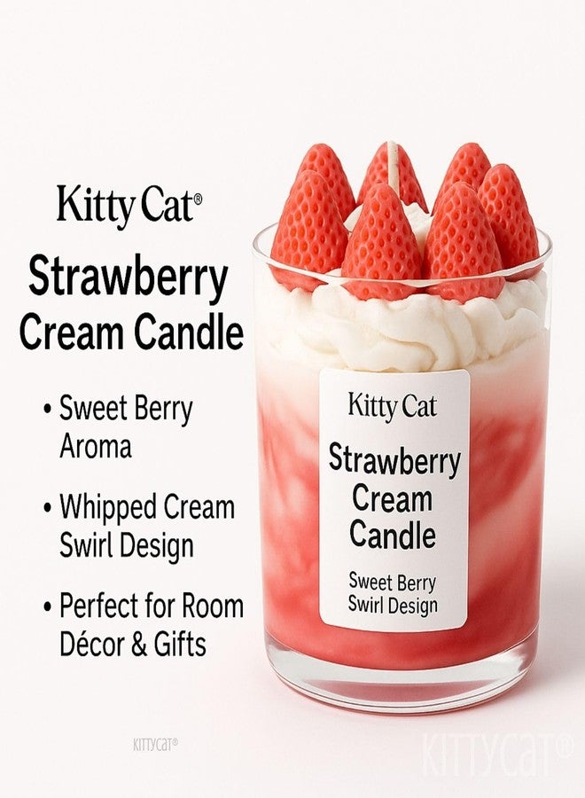 Kitty Cat® Strawberry Cream Candle - Sweet Berry Aroma | Whipped Cream & Strawberry Wax Toppers | Long Burning Soy Wax Blend Scented Candle | Aesthetic Home Décor & Cute Gifting Girls, Bedroom| 200g - Image 2