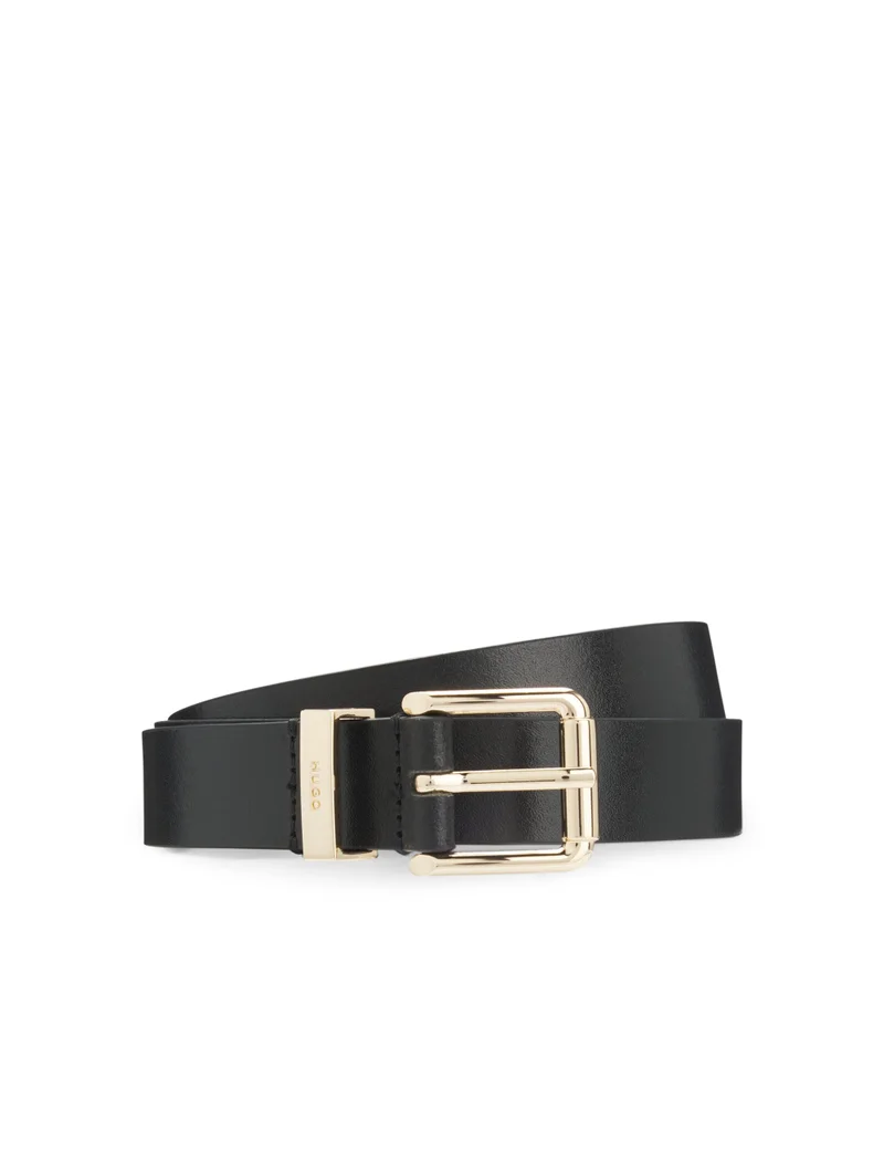 HUGO Italian-leather belt with gold-tone buckle