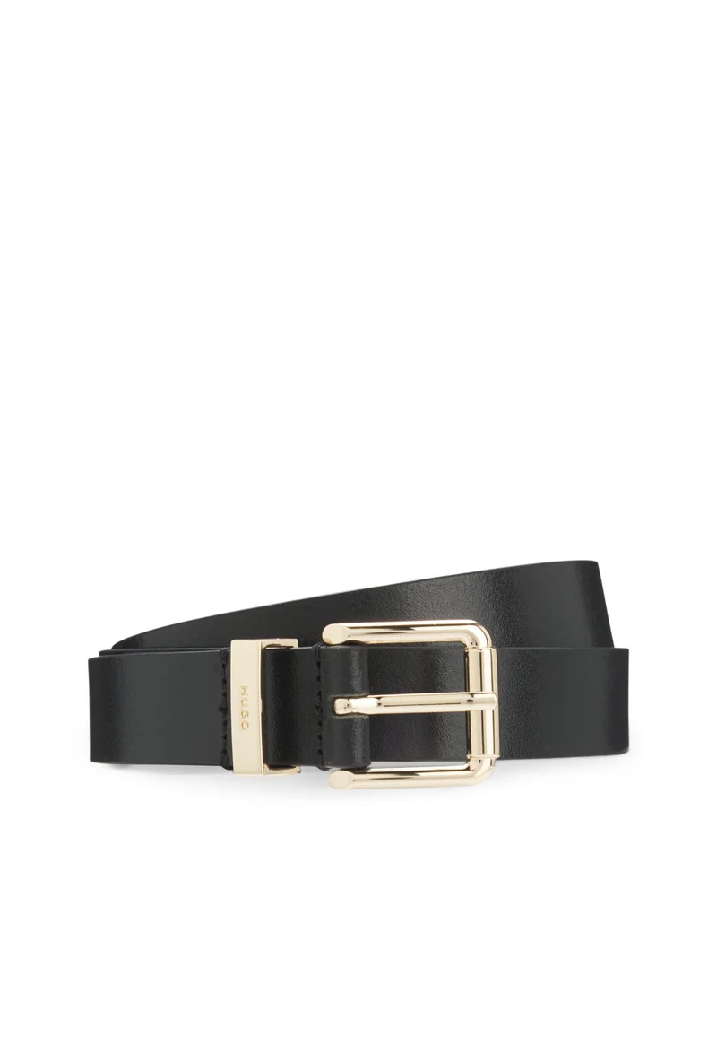 Italian-leather belt with gold-tone buckle