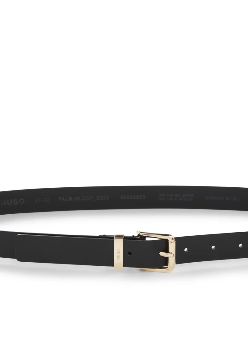 HUGO Black Italian-leather belt with gold-tone buckle for Women | Best Price UAE