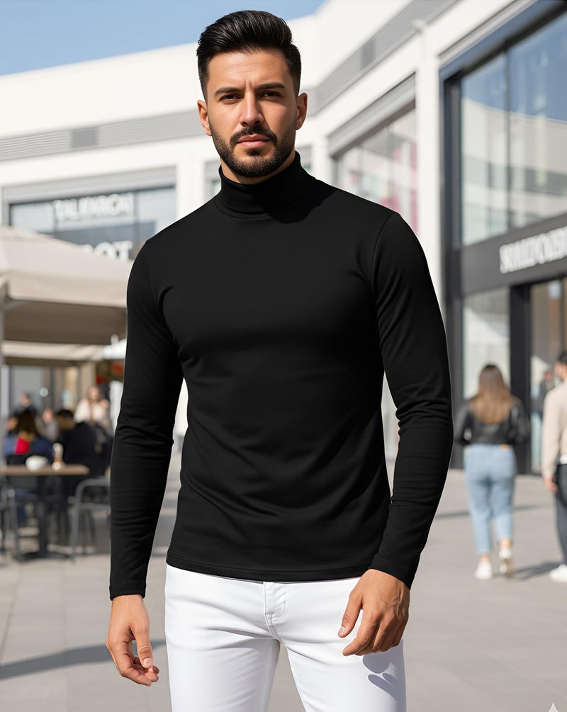 AUSK Mens High Neck Tshirt || High Neck T-Shirt with Full Sleeves for Man Black - Image 2