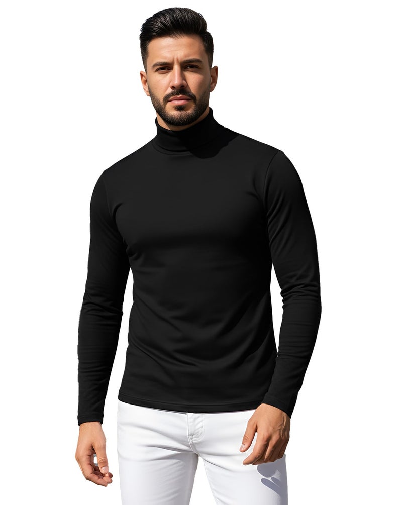 AUSK Mens High Neck Tshirt || High Neck T-Shirt with Full Sleeves for Man Black - Image 1