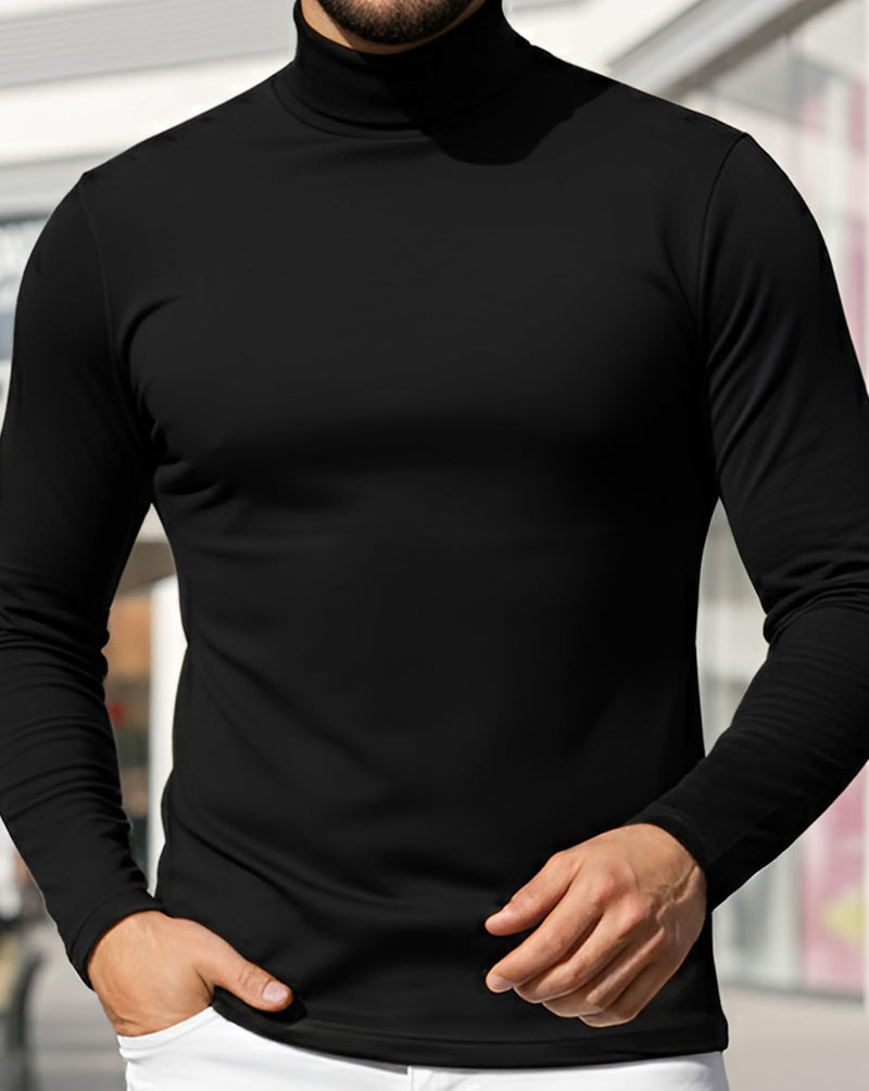 AUSK Mens High Neck Tshirt || High Neck T-Shirt with Full Sleeves for Man Black - Image 5