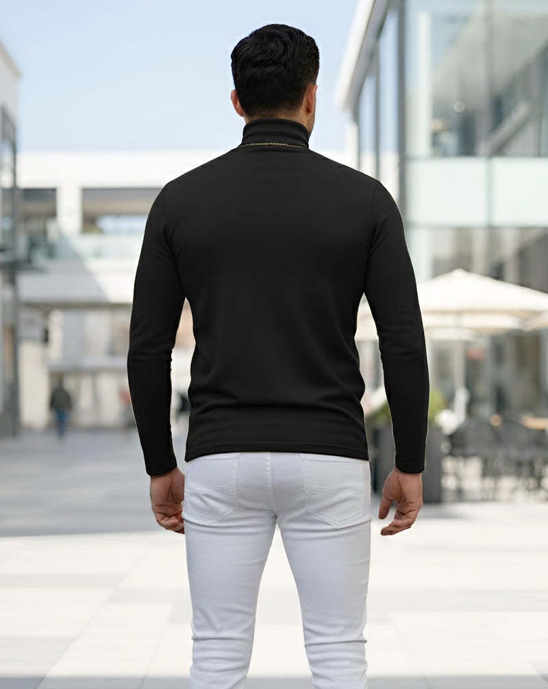 AUSK Mens High Neck Tshirt || High Neck T-Shirt with Full Sleeves for Man Black - Image 3