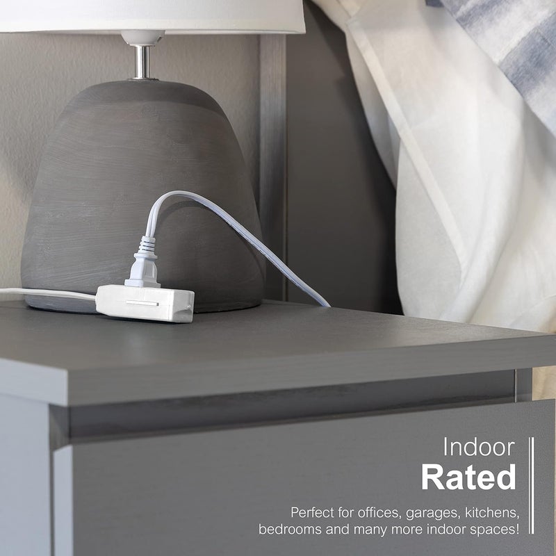 GE 3-Outlet Flat Extension Cord 3 Ft Grounded Extension Cord with Multiple Outlets 3 Prong Outlet Extender Flat Plug Power Strip Indoor 16 Gauge UL Listed 2 Pack White 69871 - Image 4