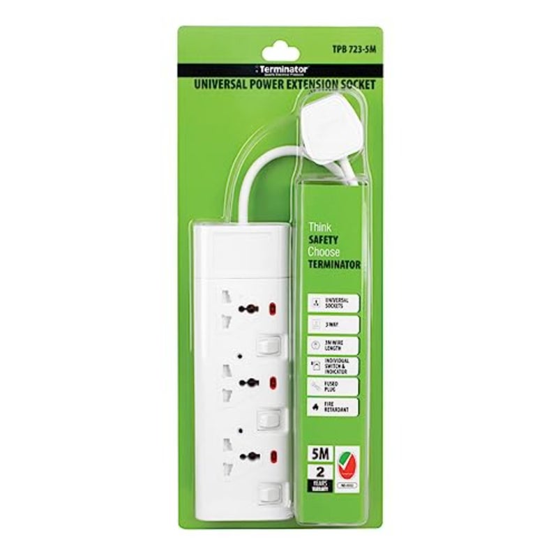 3 Way Universal Power Extension Socket With Individual Switches, Indicators and 5M Cable ESMA Approved TPB 723-5M - Image 2