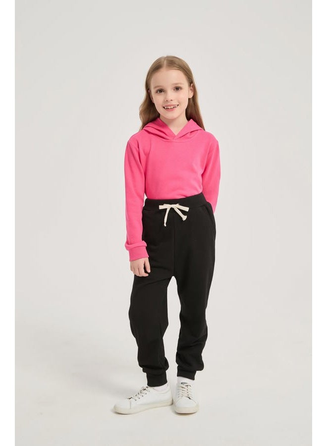 Phedrew 2-Pack Girls Cotton Sweatpants Kids Athletic Performance Drawstring Jogger Pants for Toddler Girls（2-14 Years）, Black/Dusty Rose, 2-3 Years - Image 2