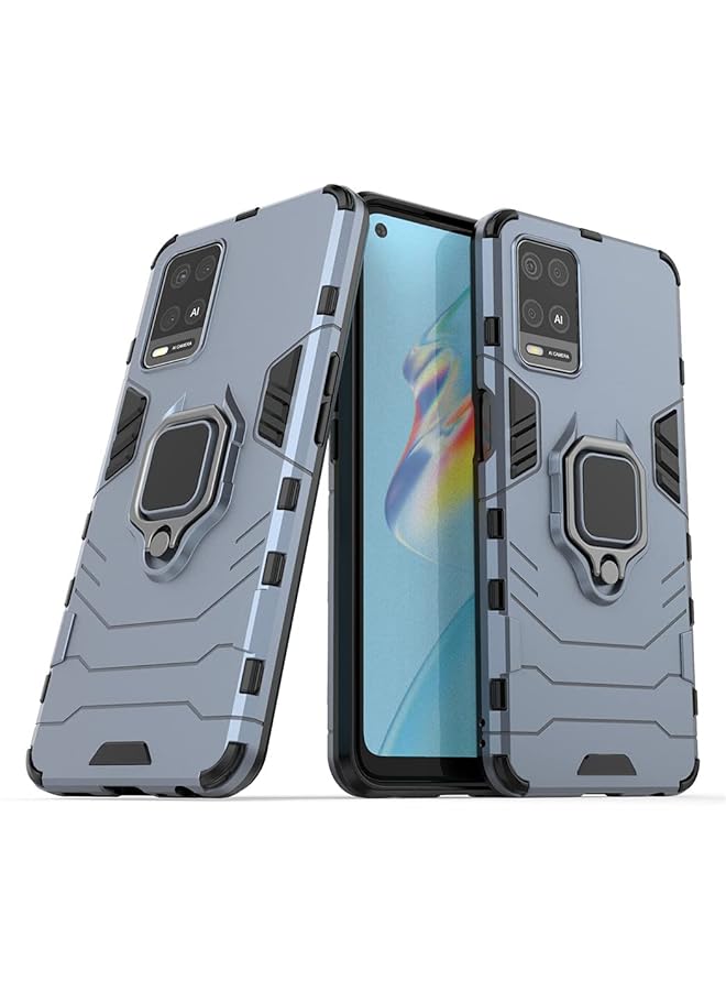 مايجين متوافق مع جراب Oppo A54 4G بمقبض حلقي معدني ومسند ممتص للصدمات صلب يعمل مع حامل مغناطيسي للسيارة وغطاء متين بطبقة مزدوجة باللون الأزرق الداكن - Image 1