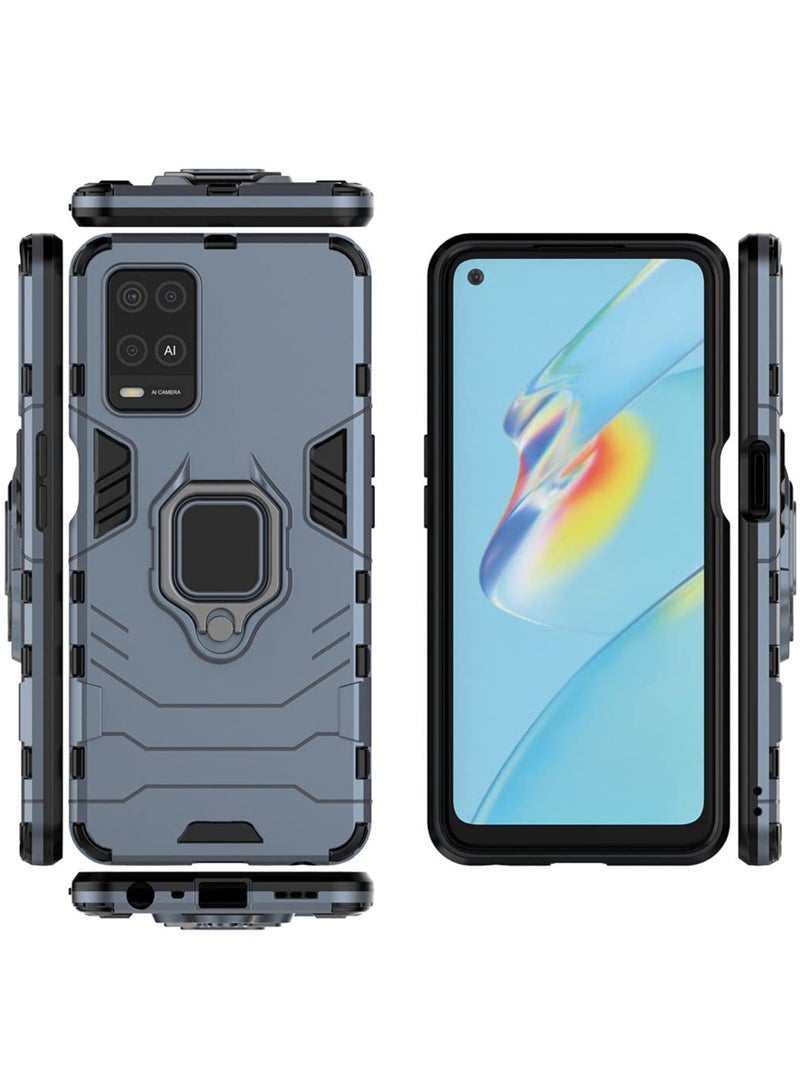 مايجين متوافق مع جراب Oppo A54 4G بمقبض حلقي معدني ومسند ممتص للصدمات صلب يعمل مع حامل مغناطيسي للسيارة وغطاء متين بطبقة مزدوجة باللون الأزرق الداكن - Image 3