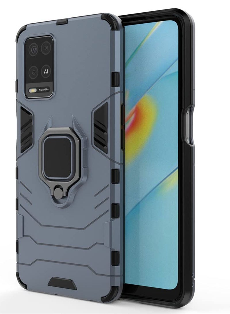 مايجين متوافق مع جراب Oppo A54 4G بمقبض حلقي معدني ومسند ممتص للصدمات صلب يعمل مع حامل مغناطيسي للسيارة وغطاء متين بطبقة مزدوجة باللون الأزرق الداكن - Image 2