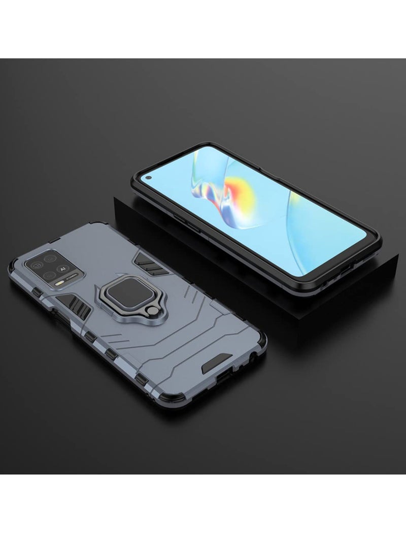 مايجين متوافق مع جراب Oppo A54 4G بمقبض حلقي معدني ومسند ممتص للصدمات صلب يعمل مع حامل مغناطيسي للسيارة وغطاء متين بطبقة مزدوجة باللون الأزرق الداكن - Image 5