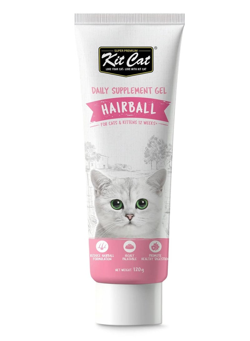 Kit Cat Daily Nutritional Supplement Gel For Cats & Kittens – Hairball (120g) - Image 1