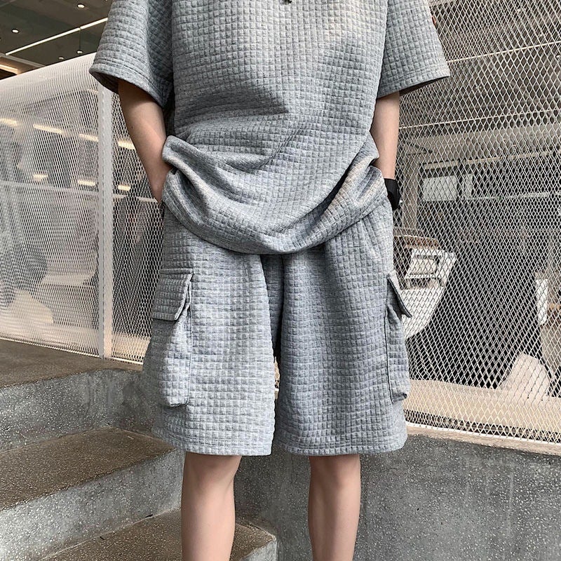 Summer Mens Workwear Set Casual Korean Sportswear Gray suit - Image 1