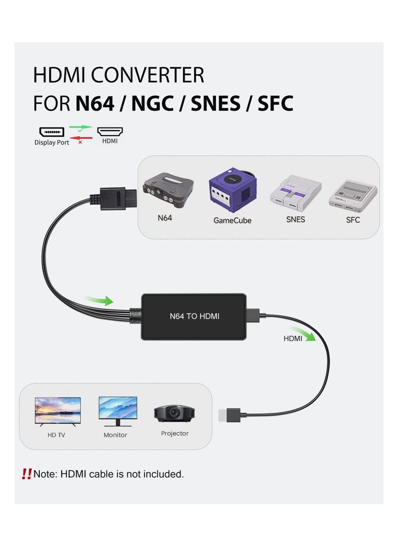 N64 to HDMI Converter Converts, for N64, SNES, SFC, NGC Retro Game Console.Convert Nintendo64, Gamecube, SNES, SFC Signal to All HDMI Smart TV. Support 4:3 or 16:9 Switching - Image 2