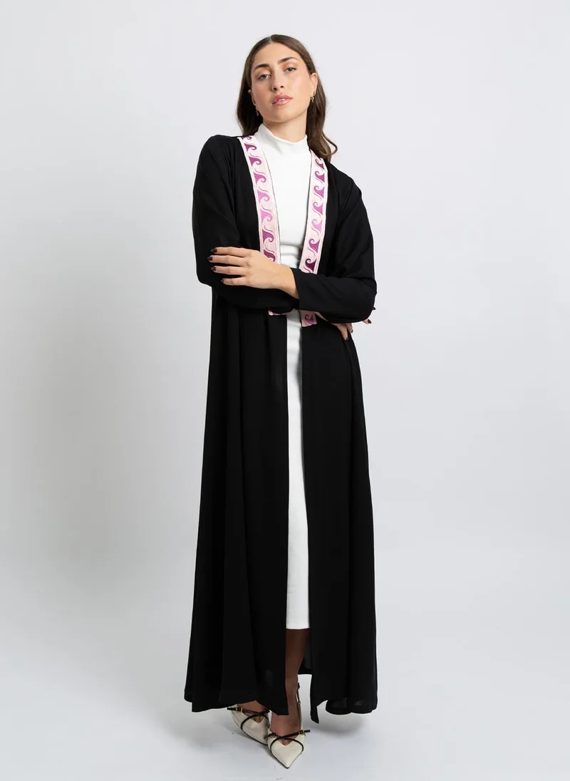 Kaafmeem Pink Waves Black Abaya