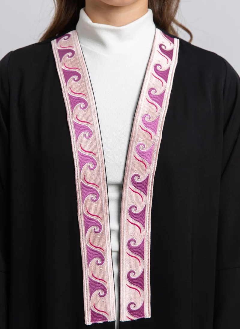 Kaafmeem Pink Waves Black Abaya