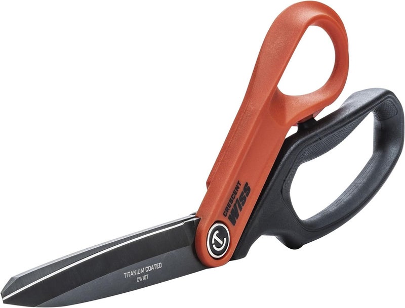 Wiss Crescent Wiss 10" Titanium Coated Offset Tradesman Shears - Industrial Heavy Duty Utility Shears Scissors for Cutting Leather, Wire, Cardboard - Right-Hand - CW10T - Image 1