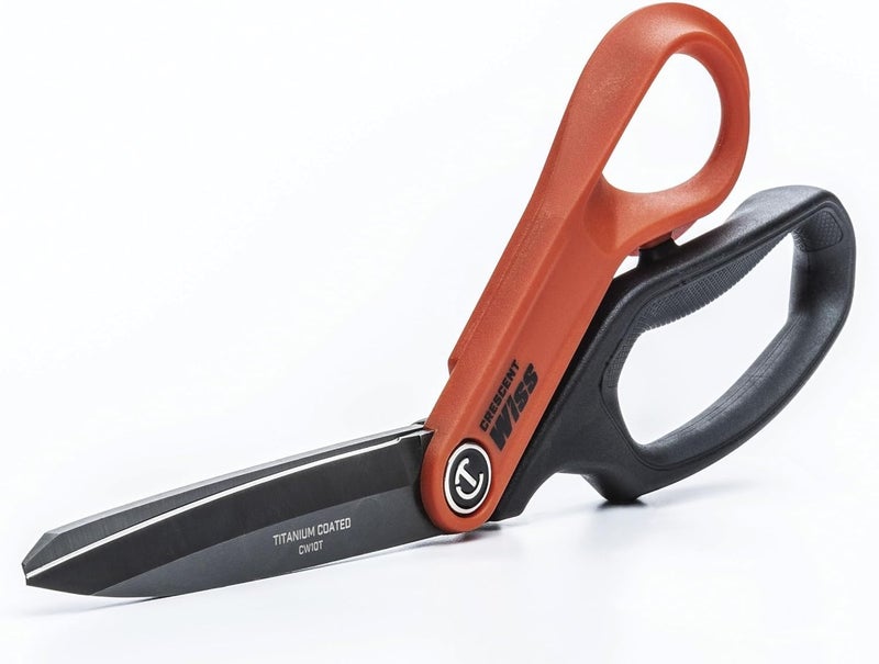 Wiss Crescent Wiss 10" Titanium Coated Offset Tradesman Shears - Industrial Heavy Duty Utility Shears Scissors for Cutting Leather, Wire, Cardboard - Right-Hand - CW10T - Image 4