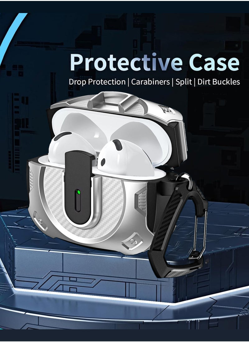 CATANES - 3Packs Airpods 4 Case Hard Shell Protective Armor LED Visible Wireless Charging Case Cover with Lock - Silver Orange Blue - Image 1